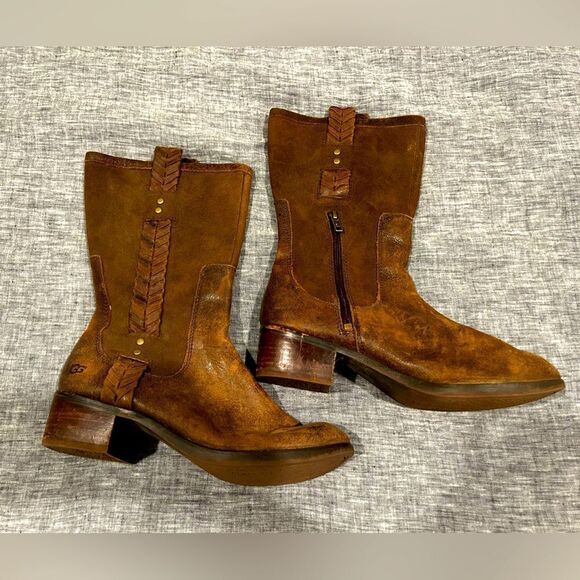 UGG Jaspan Mid-Calf Chocolate Brown riding Leather Boot Size 8.5 excelle… - Picture 3 of 14